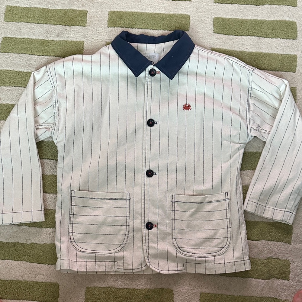 Zara Navy and White Striped Jacket